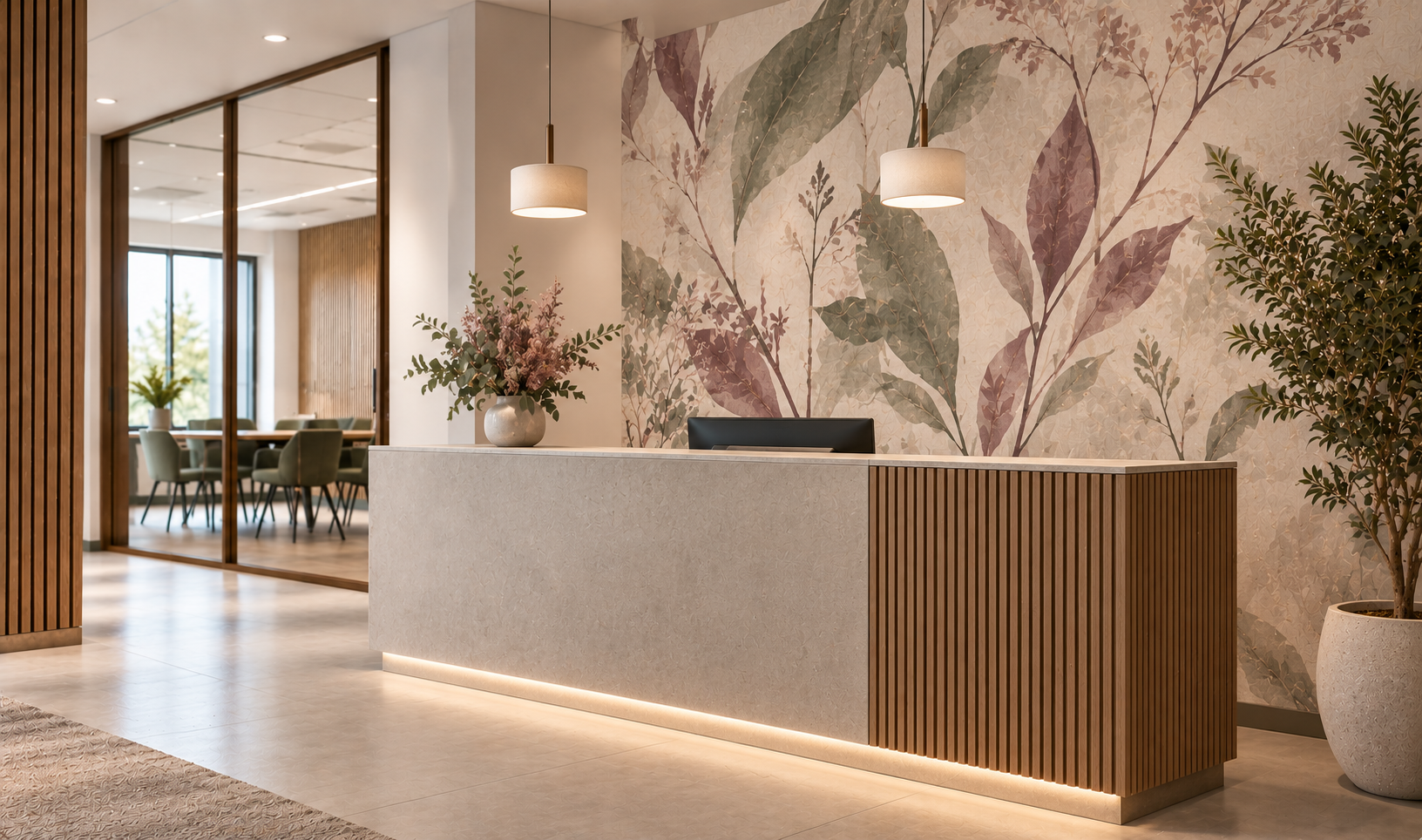 Scandinavian Reception with Botanical Mural